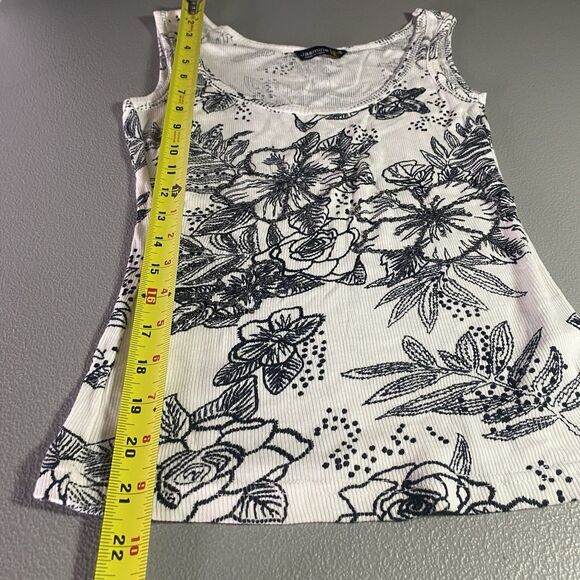 JASMINE KC Tank Top Floral Beaded Sequin Ribbed Stretchy Womens S White Black - Picture 5 of 9